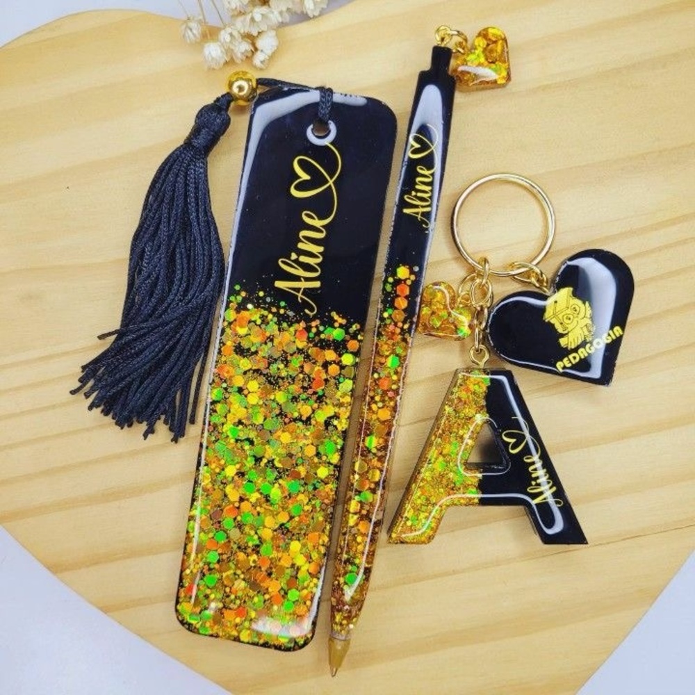 Black and Gold Glitter Stationery Set